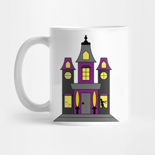 Purple and Black Halloween Haunted House with Ghost, Zombie, & Hands Mug